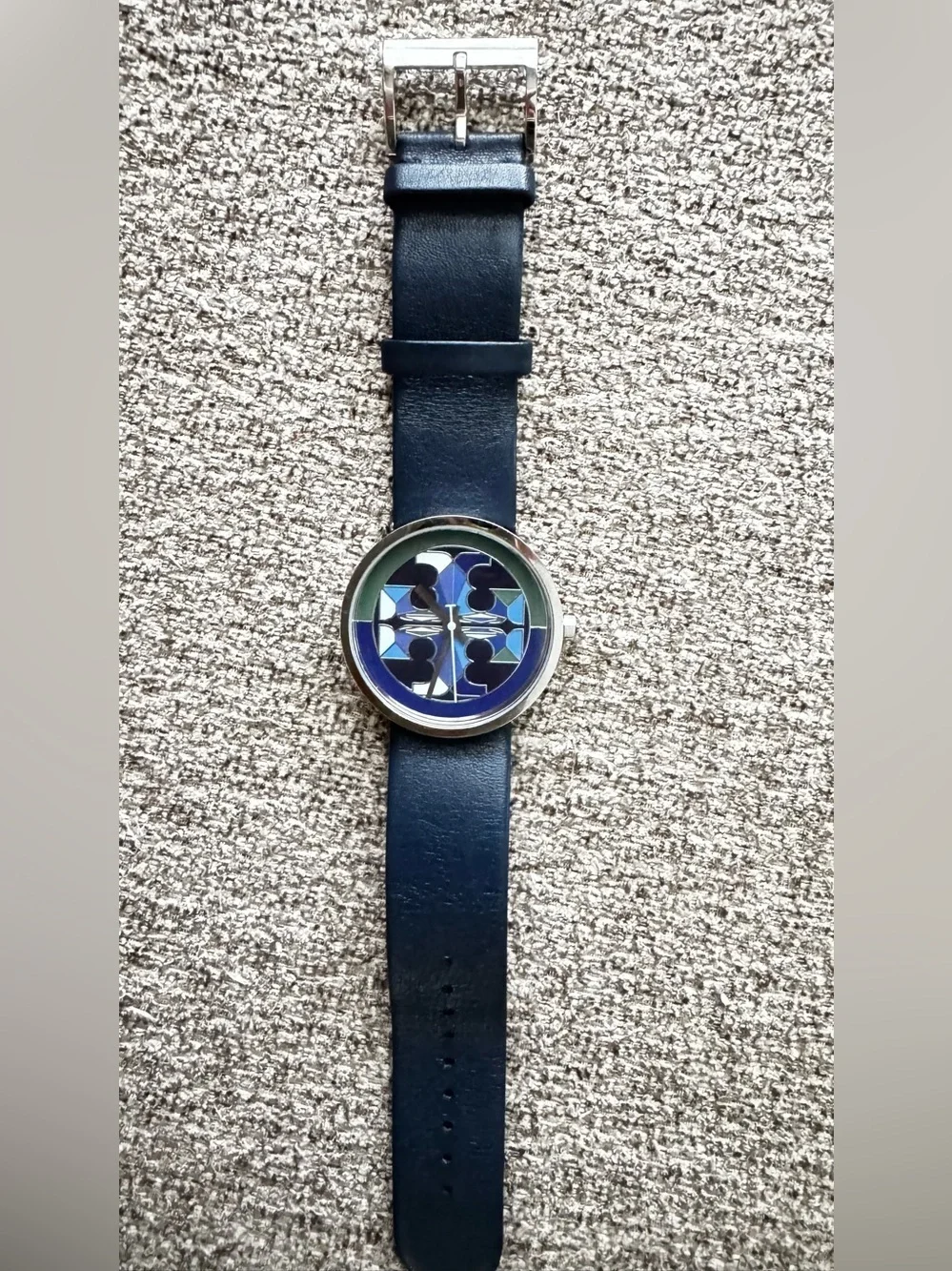 Tory Burch Reva Blue Geometric Dial Watch with Navy Strap